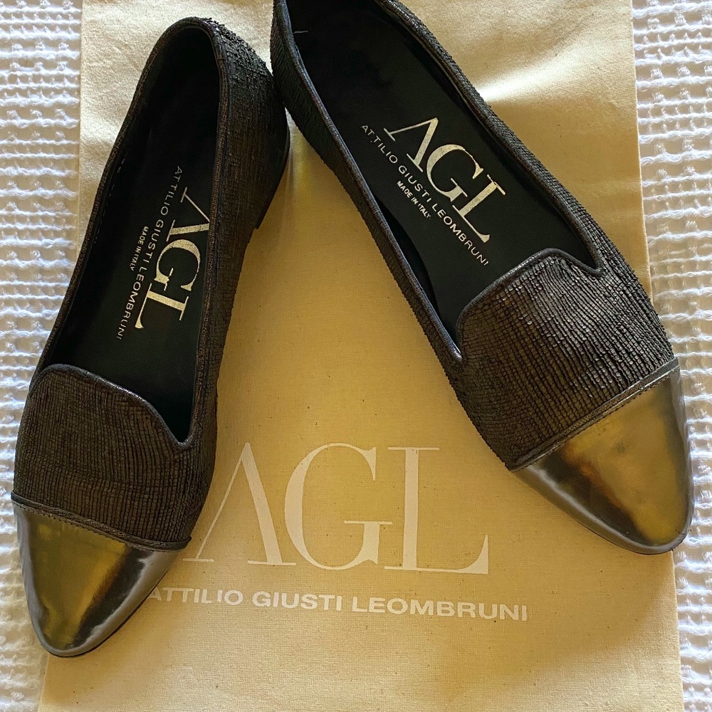 Attilio Giusti Leombruni flats with pewter cap toe